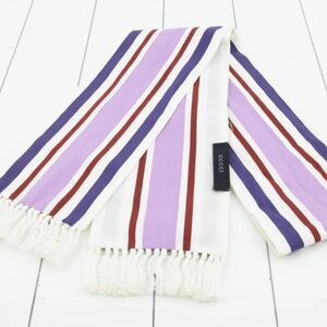 Gucci Striped Silk Scarf Purple Red White with Fringe